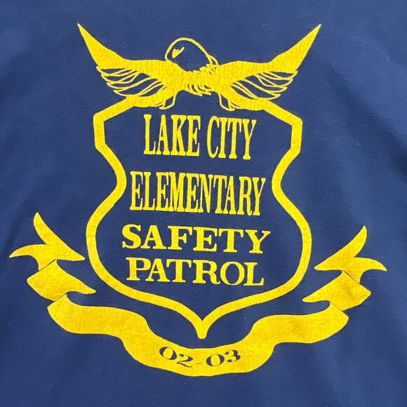 Jerzees Lake City Elementary Safety Patrol Tee Shirt Top Size Medium Blue - Picture 2 of 10